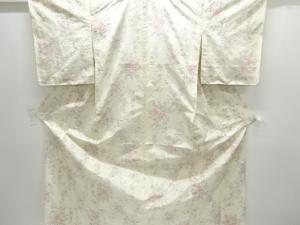 未使用品　花唐草模様織り出し手織り紬単衣着物